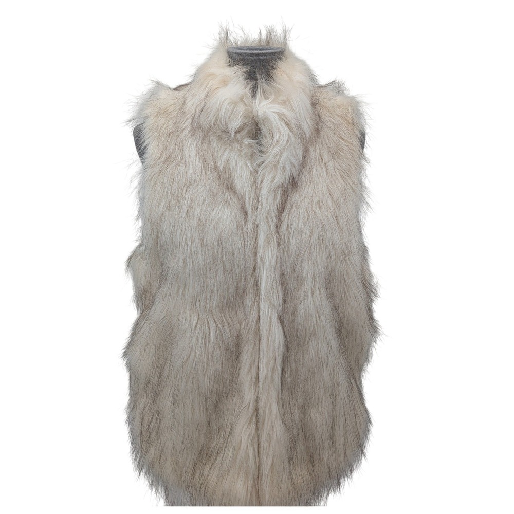 Boho Glam Western Festival CiSono Polar White Gray FauxFur XL Long Vest Pockets - Picture 2 of 11